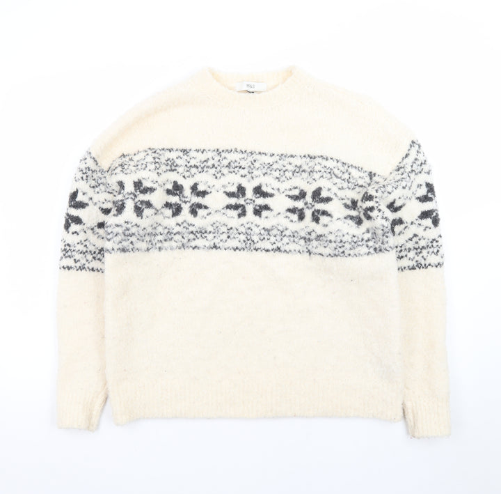 Marks and Spencer Womens Ivory Fair Isle Knit Jumper Size M