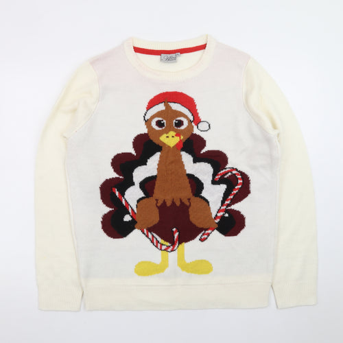 49th Avenue Womens Ivory XL Christmas Turkey Pullover Jumper