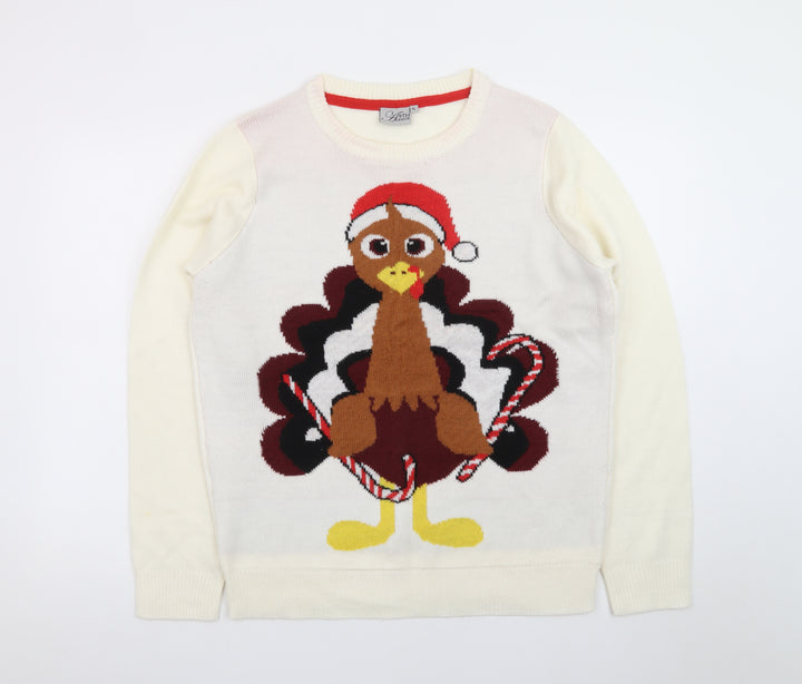 49th Avenue Womens Ivory XL Christmas Turkey Pullover Jumper