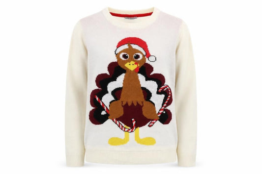 Front view of 49th Avenue women’s ivory xl christmas turkey jumper