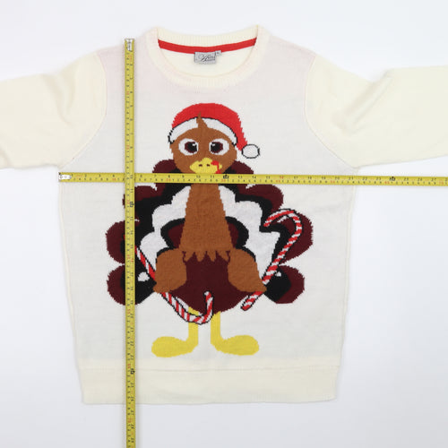 49th Avenue Womens Ivory XL Christmas Turkey Pullover Jumper