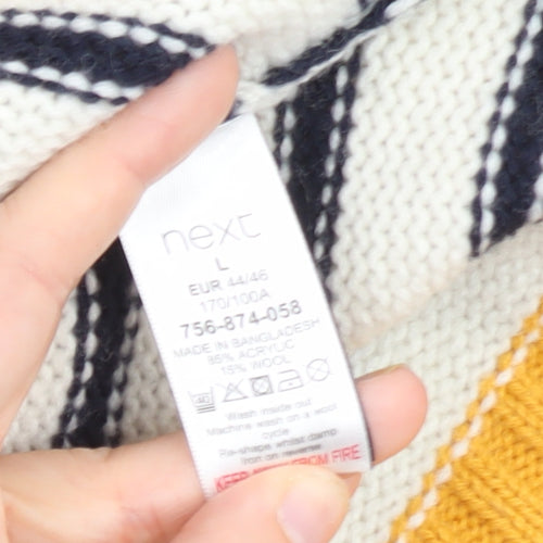 Next Womens Multicoloured L Striped Wool Blend Crew Neck Jumper
