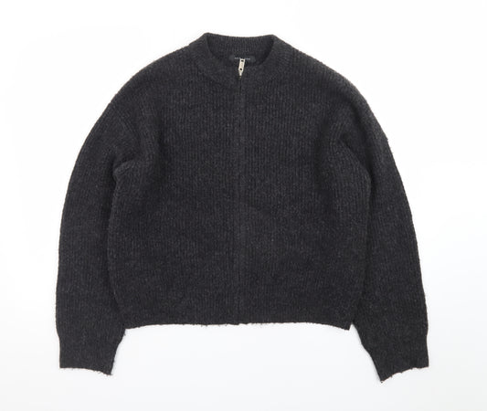 New Look Women's Black Small Chunky-Knit Full Zip Jumper