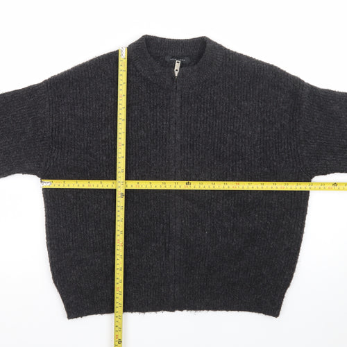 New Look Women's Black Small Chunky-Knit Full Zip Jumper
