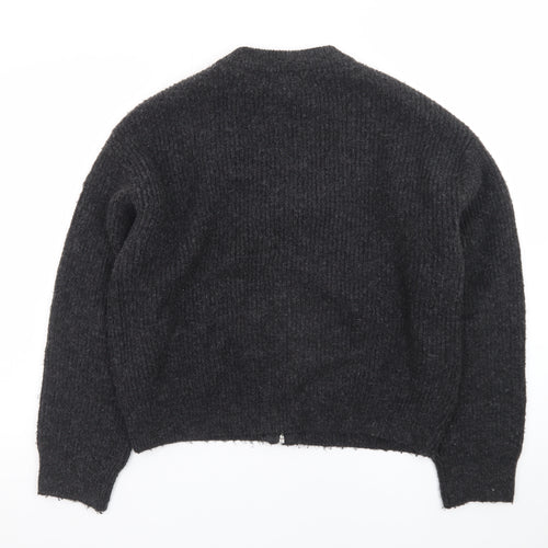New Look Women's Black Small Chunky-Knit Full Zip Jumper