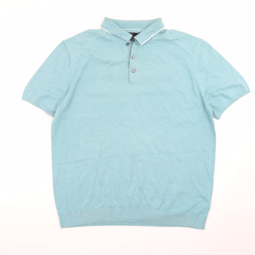Marks and Spencer Men's Blue Cotton Rich Polo Shirt XL