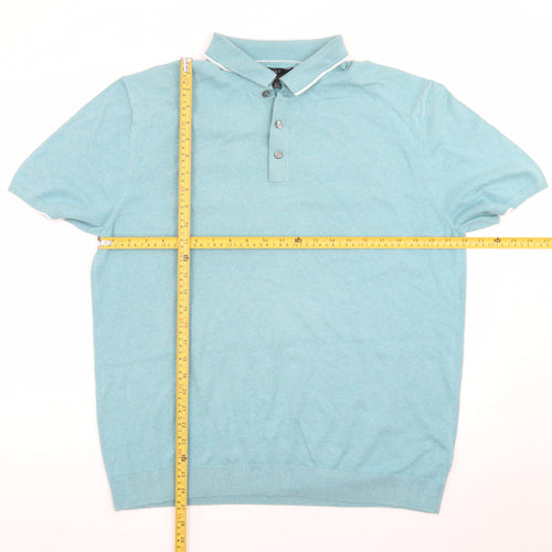 Marks and Spencer Men's Blue Cotton Rich Polo Shirt XL