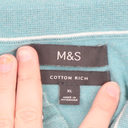 Marks and Spencer Men's Blue Cotton Rich Polo Shirt XL