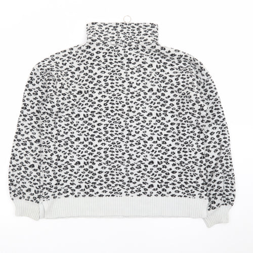 LOFT Women’s Grey Leopard Print High Neck Half Zip Jumper Size S