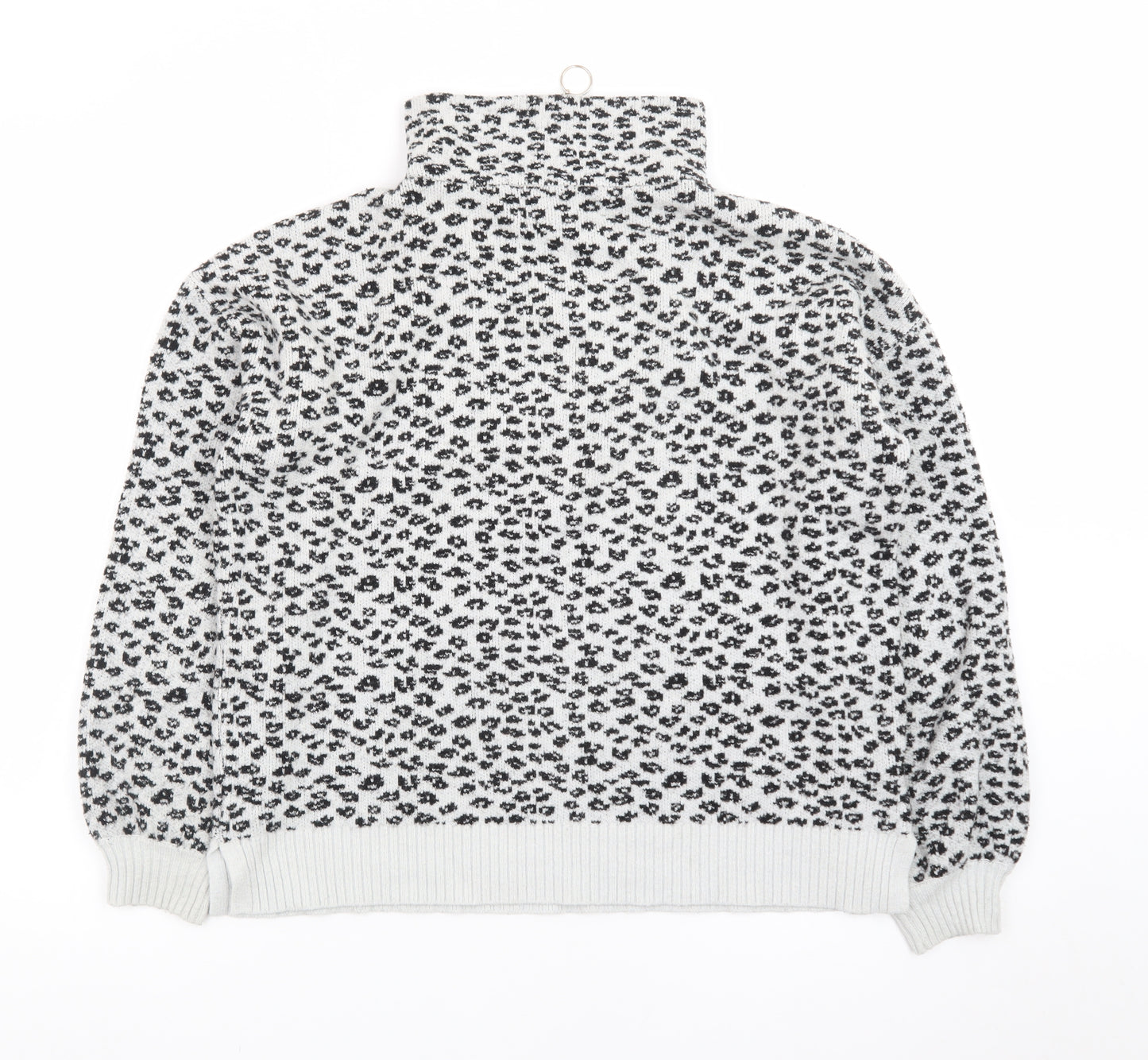 LOFT Women’s Grey Leopard Print High Neck Half Zip Jumper Size S