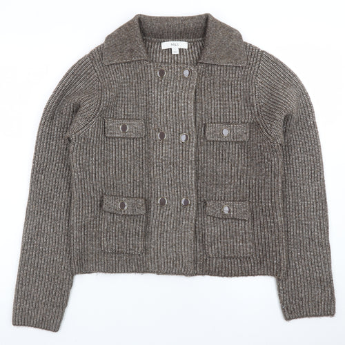 Marks and Spencer Women Brown Knit Cardigan Small Button Front Wool Blend
