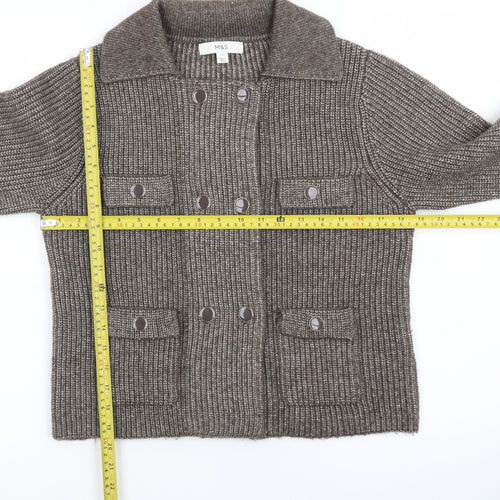Marks and Spencer Women Brown Knit Cardigan Small Button Front Wool Blend