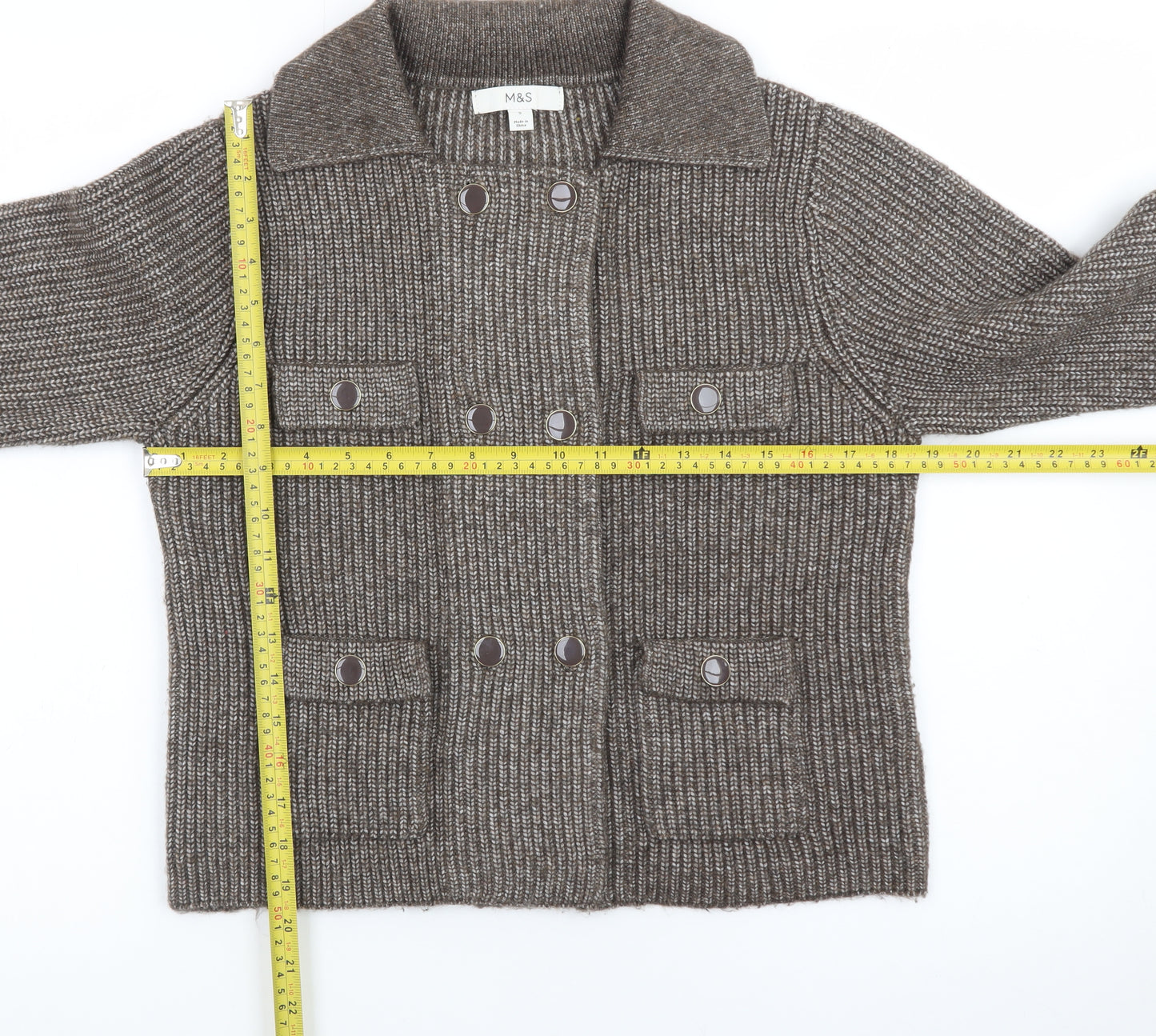 Marks and Spencer Women Brown Knit Cardigan Small Button Front Wool Blend