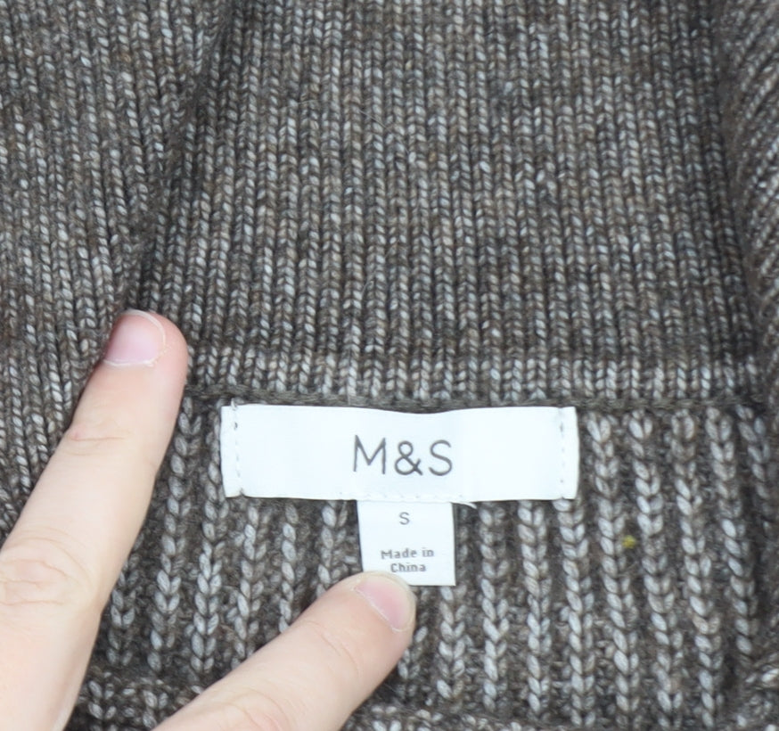 Marks and Spencer Women Brown Knit Cardigan Small Button Front Wool Blend