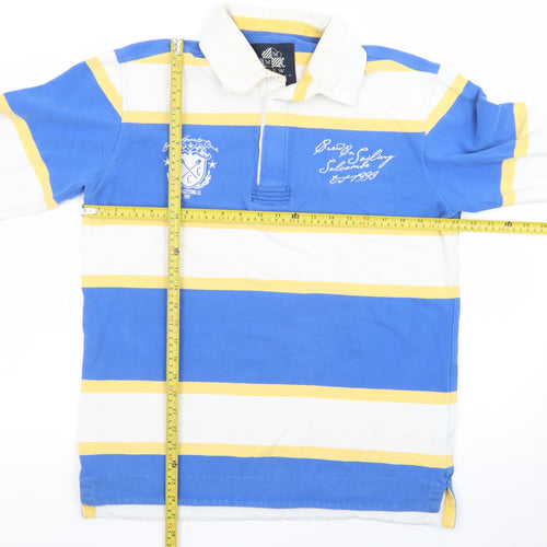 Crew Clothing Co. Men’s Blue Striped Long Sleeve Rugby Polo Shirt M
