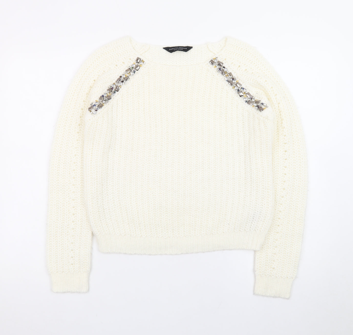 Dorothy Perkins Women Ivory Beaded Knit Jumper Size 10
