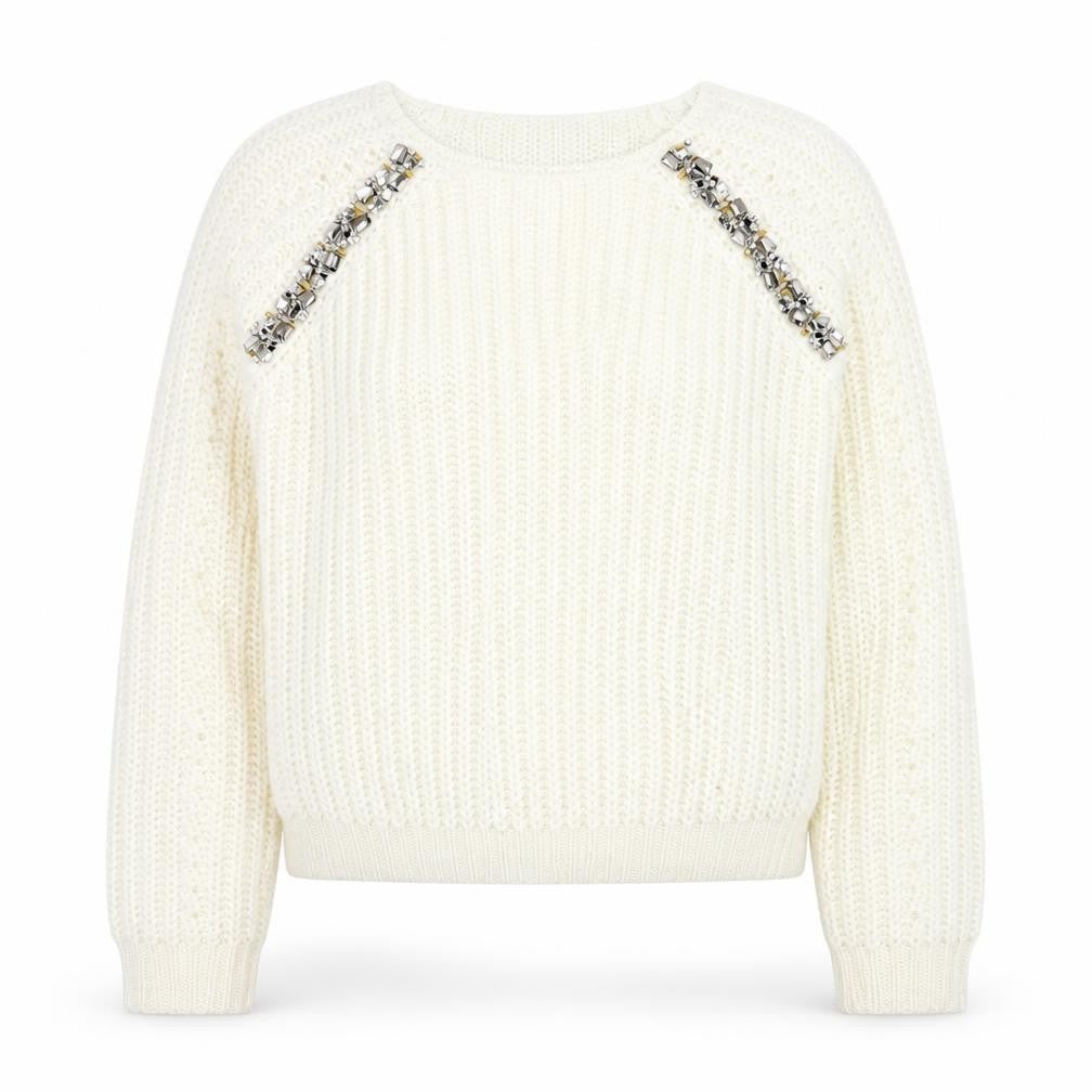 Front view of Dorothy Perkins Women Ivory Beaded Knit Jumper, size 10