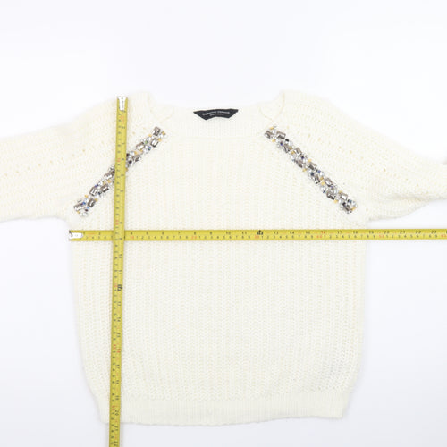 Dorothy Perkins Women Ivory Beaded Knit Jumper Size 10