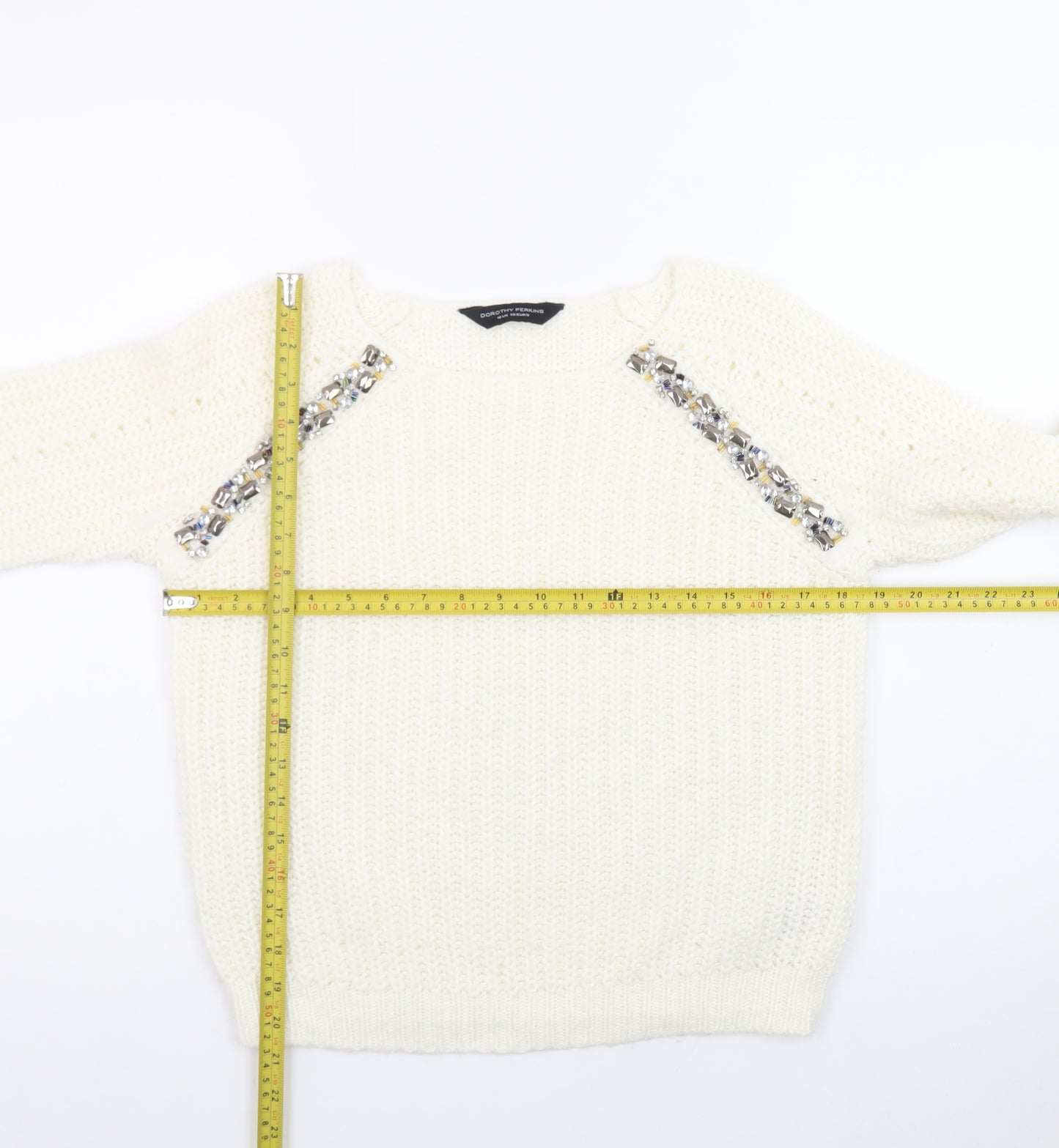 Dorothy Perkins Women Ivory Beaded Knit Jumper Size 10