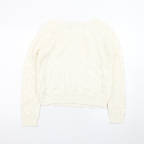Dorothy Perkins Women Ivory Beaded Knit Jumper Size 10