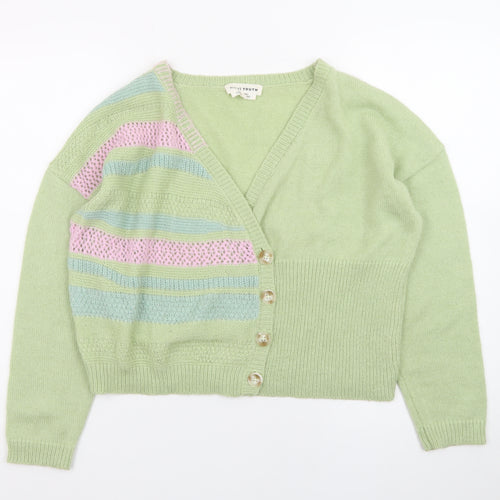 Native Youth Women Green XS Striped Button Cardigan Knit Jumper