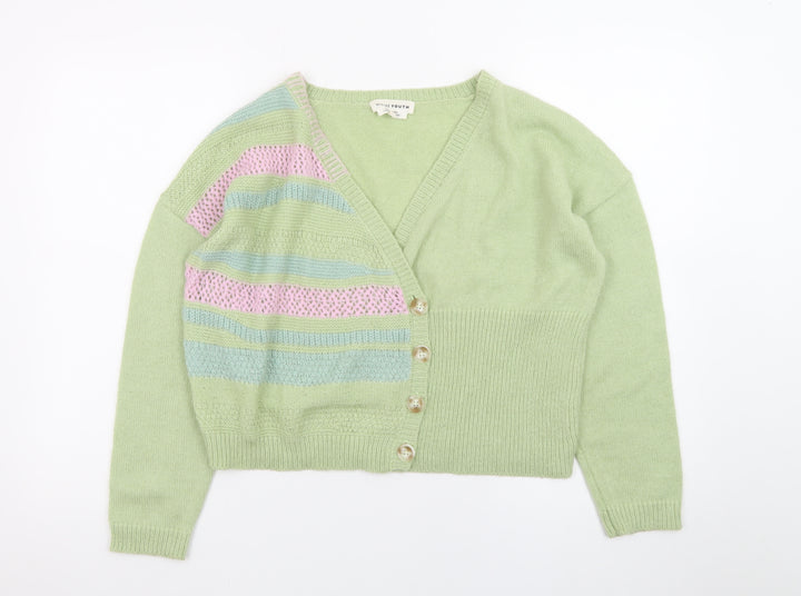 Native Youth Women Green XS Striped Button Cardigan Knit Jumper