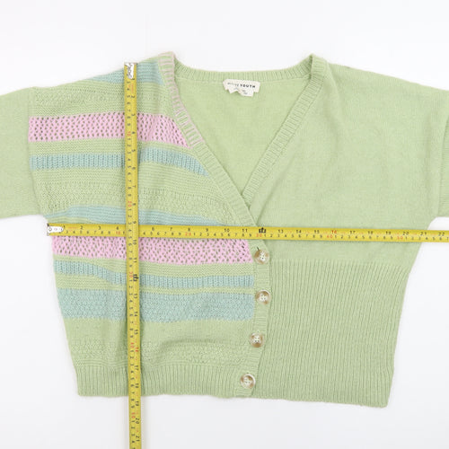 Native Youth Women Green XS Striped Button Cardigan Knit Jumper
