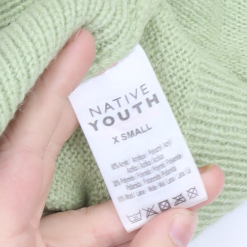Native Youth Women Green XS Striped Button Cardigan Knit Jumper