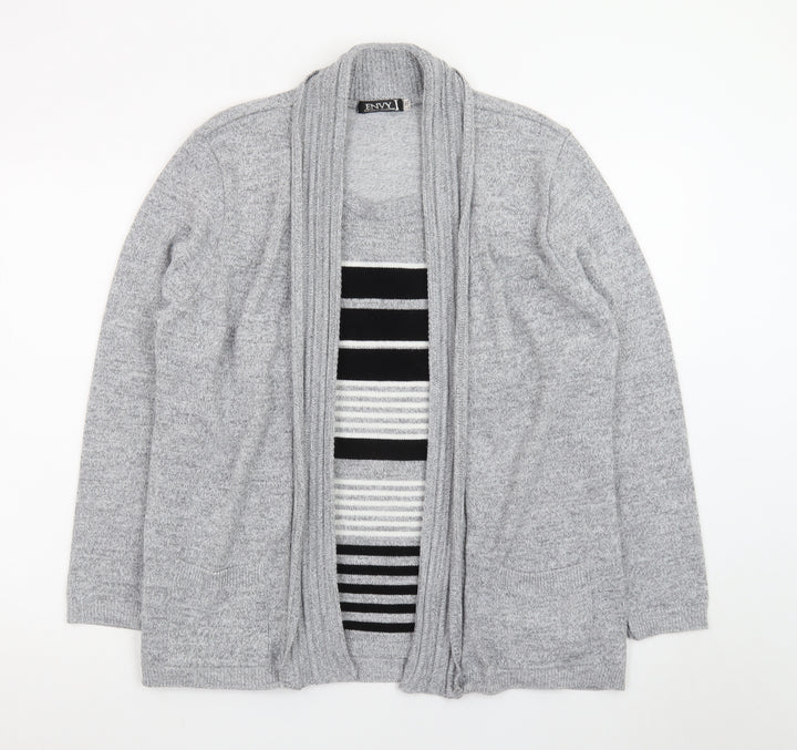Envy Women Grey L Knit Long Sleeve Open Cardigan