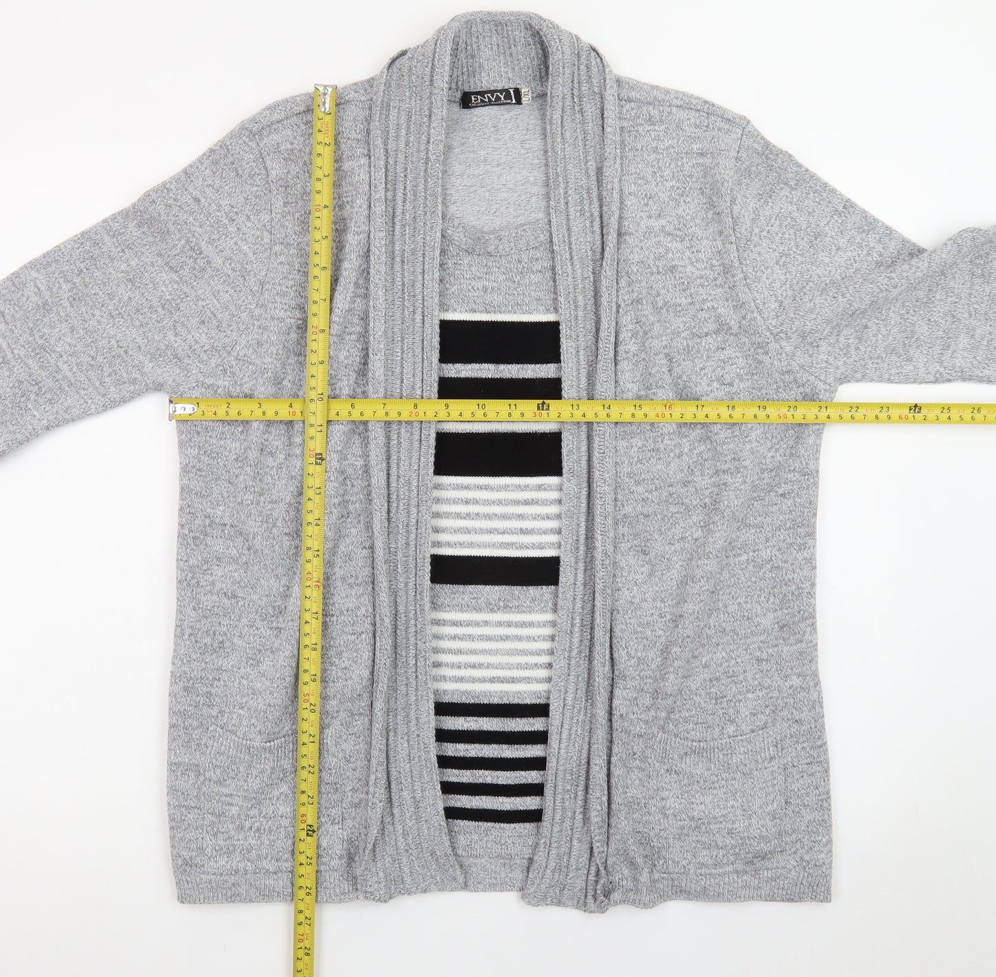 Envy Women Grey L Knit Long Sleeve Open Cardigan