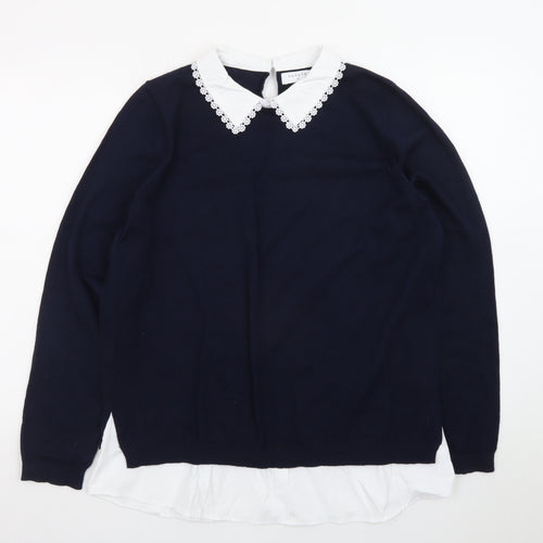 Papaya Women’s Blue Collared Pullover Jumper Size 16 Embroidered Collar
