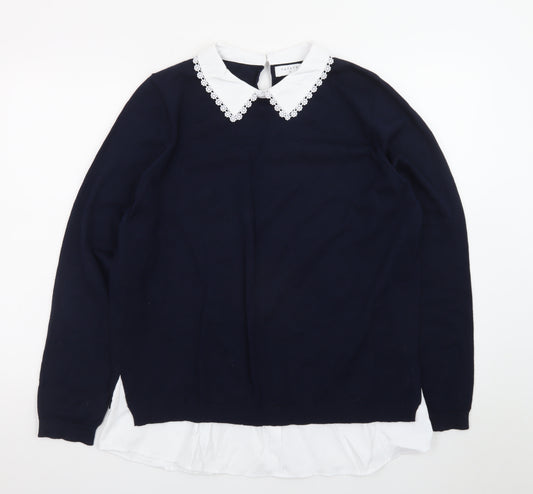 Papaya Women’s Blue Collared Pullover Jumper Size 16 Embroidered Collar