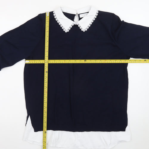 Papaya Women’s Blue Collared Pullover Jumper Size 16 Embroidered Collar