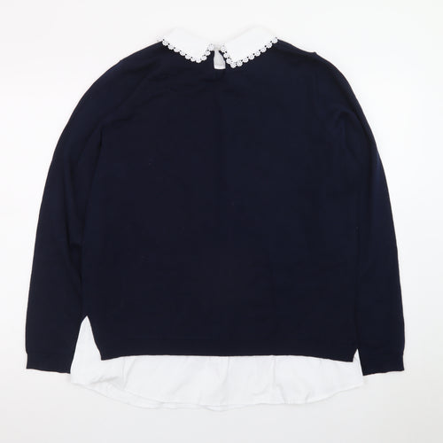 Papaya Women’s Blue Collared Pullover Jumper Size 16 Embroidered Collar