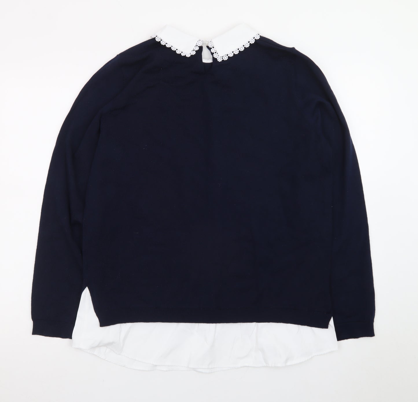 Papaya Women’s Blue Collared Pullover Jumper Size 16 Embroidered Collar