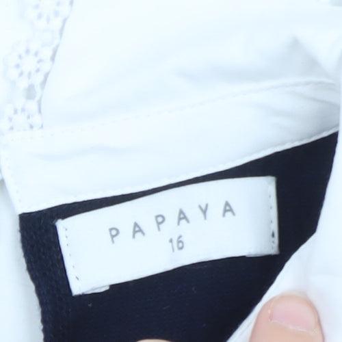 Papaya Women’s Blue Collared Pullover Jumper Size 16 Embroidered Collar