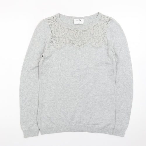 Wallis Women’s Grey Petite Lace Crew Neck Jumper Size 8