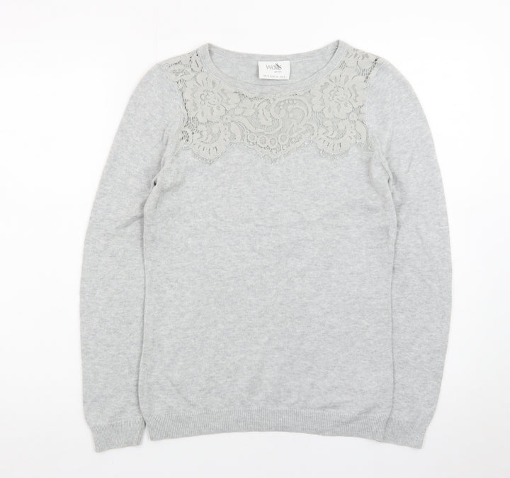 Wallis Women’s Grey Petite Lace Crew Neck Jumper Size 8