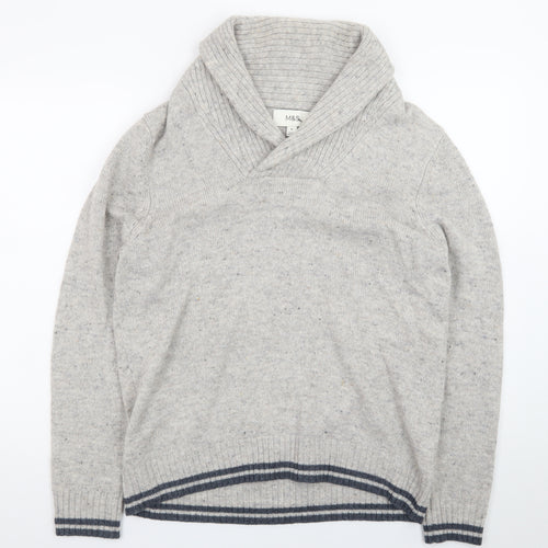 Marks and Spencer Men's Grey Lambswool Rich Shawl Collar Jumper M