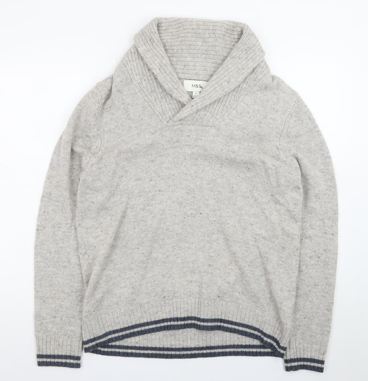 Marks and Spencer Men's Grey Lambswool Rich Shawl Collar Jumper M