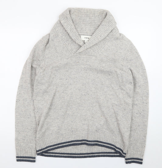 Marks and Spencer Men's Grey Lambswool Rich Shawl Collar Jumper M