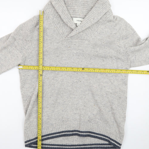 Marks and Spencer Men's Grey Lambswool Rich Shawl Collar Jumper M