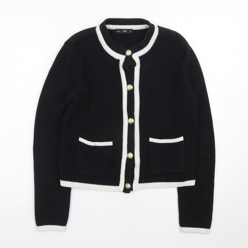 F&F Women's Black Contrast Trim Button Cardigan Size S