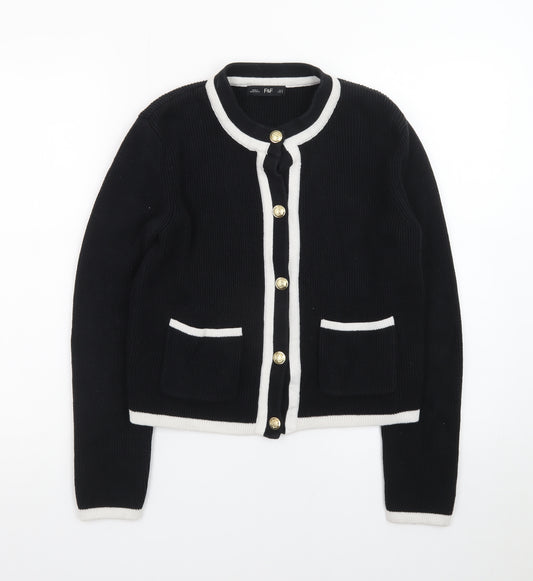 F&F Women's Black Contrast Trim Button Cardigan Size S