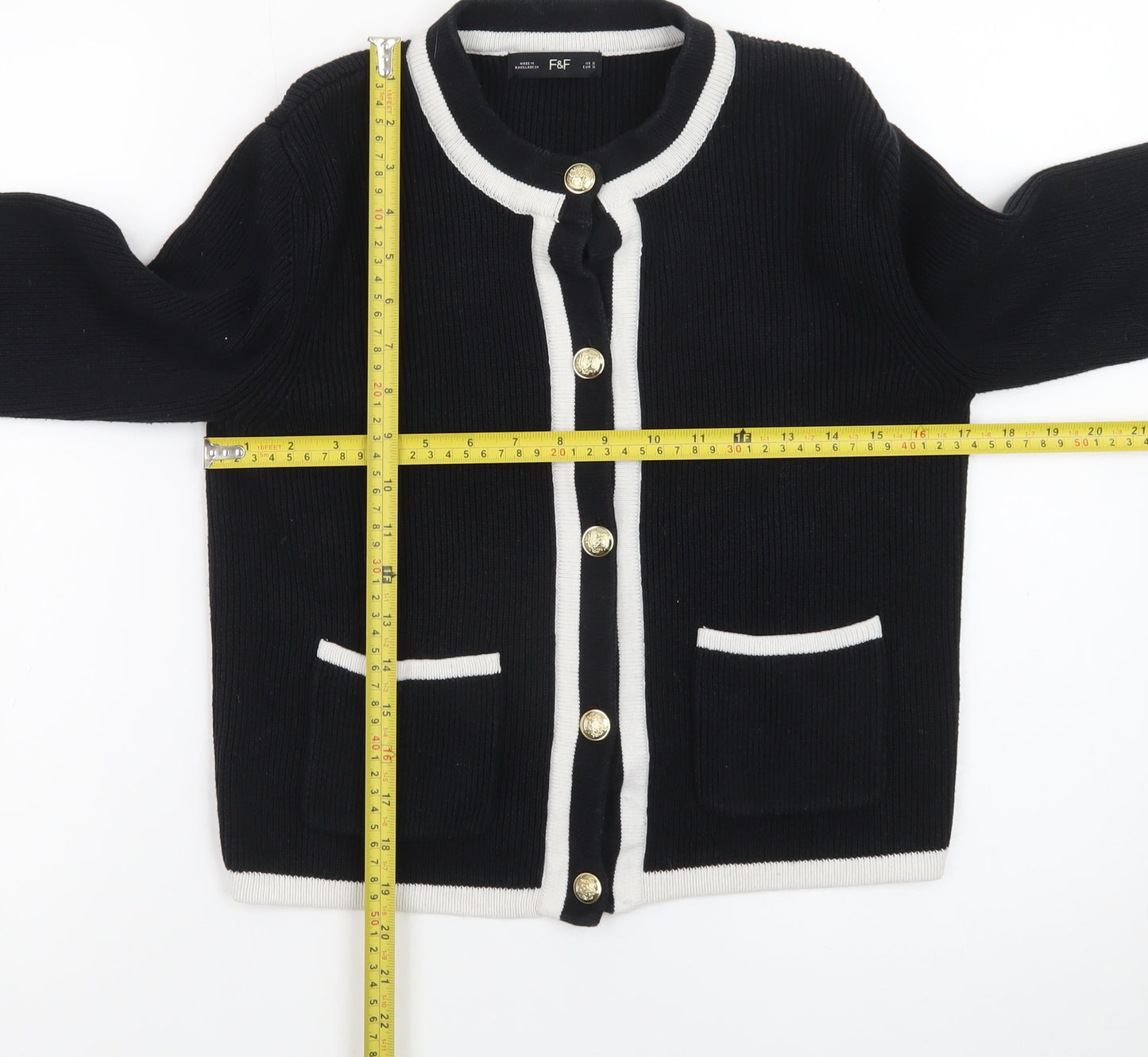 F&F Women's Black Contrast Trim Button Cardigan Size S