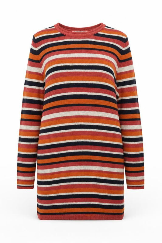 Front view of Isle Women Multicoloured 14-16 Striped Knit Jumper Dress