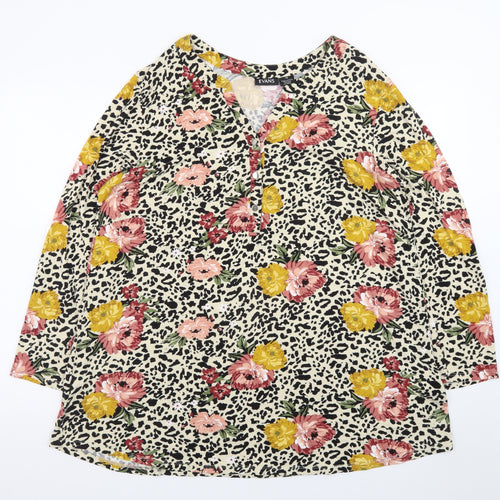 Evans Women's Multicoloured Floral Animal Print Tunic Blouse Size 16