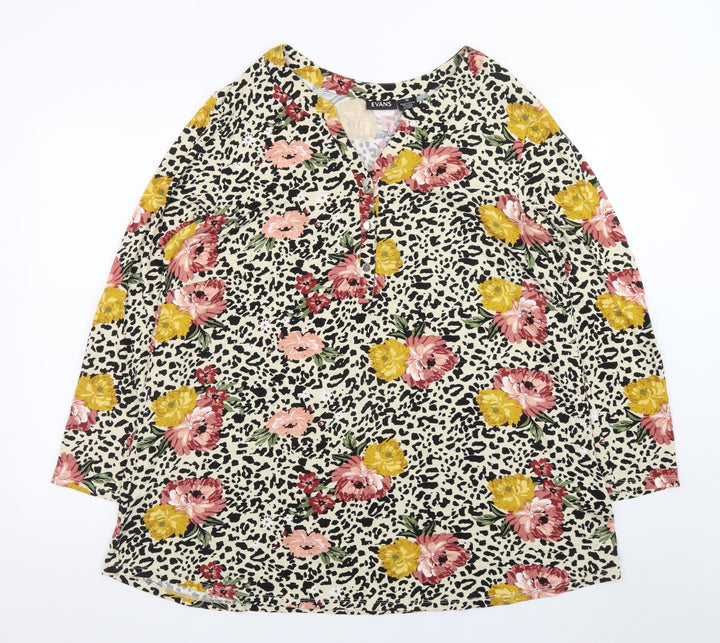 Evans Women's Multicoloured Floral Animal Print Tunic Blouse Size 16