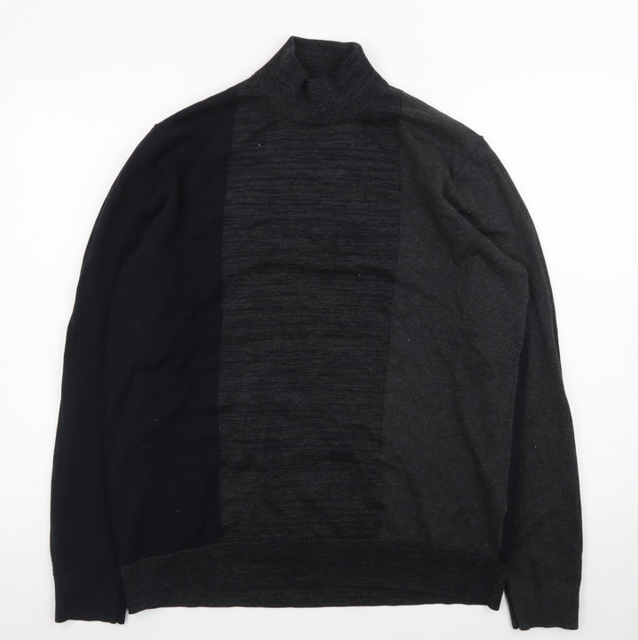 Burton Menswear London Women's Grey Black XL Roll Neck Colour Block Jumper