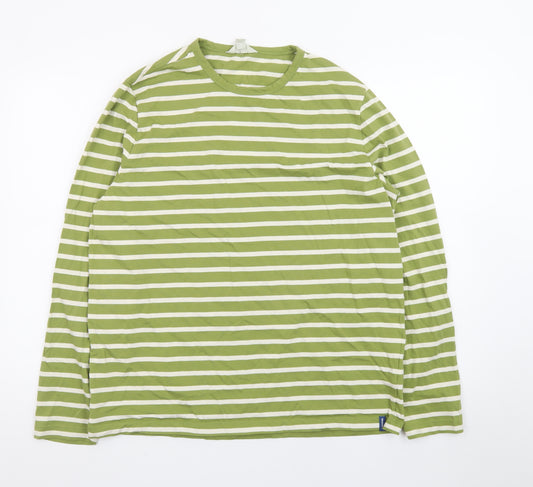 Seasalt Cornwall Green White Striped Long Sleeve Cotton T-Shirt L